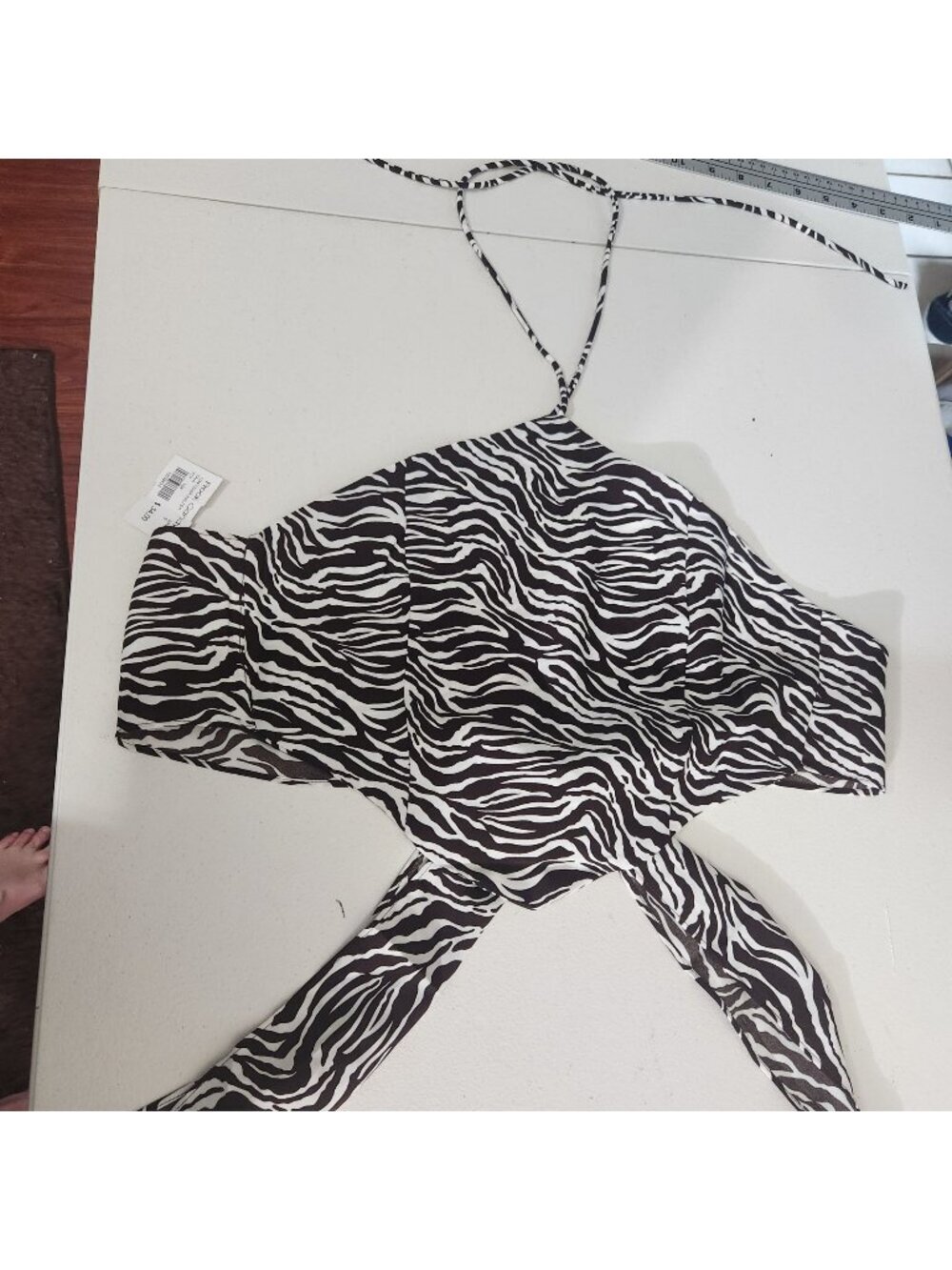 Mimosa Zebra Print Halter Tank Top Womens Small Brown/White Pattern Tie Design